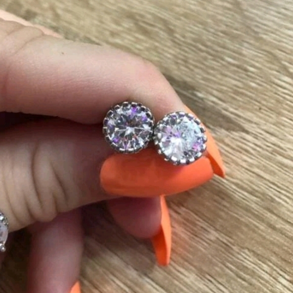 Silver stud Rhinestone earrings Dainty simple sparkly Prom wedding 💖2/$30 - Picture 9 of 15